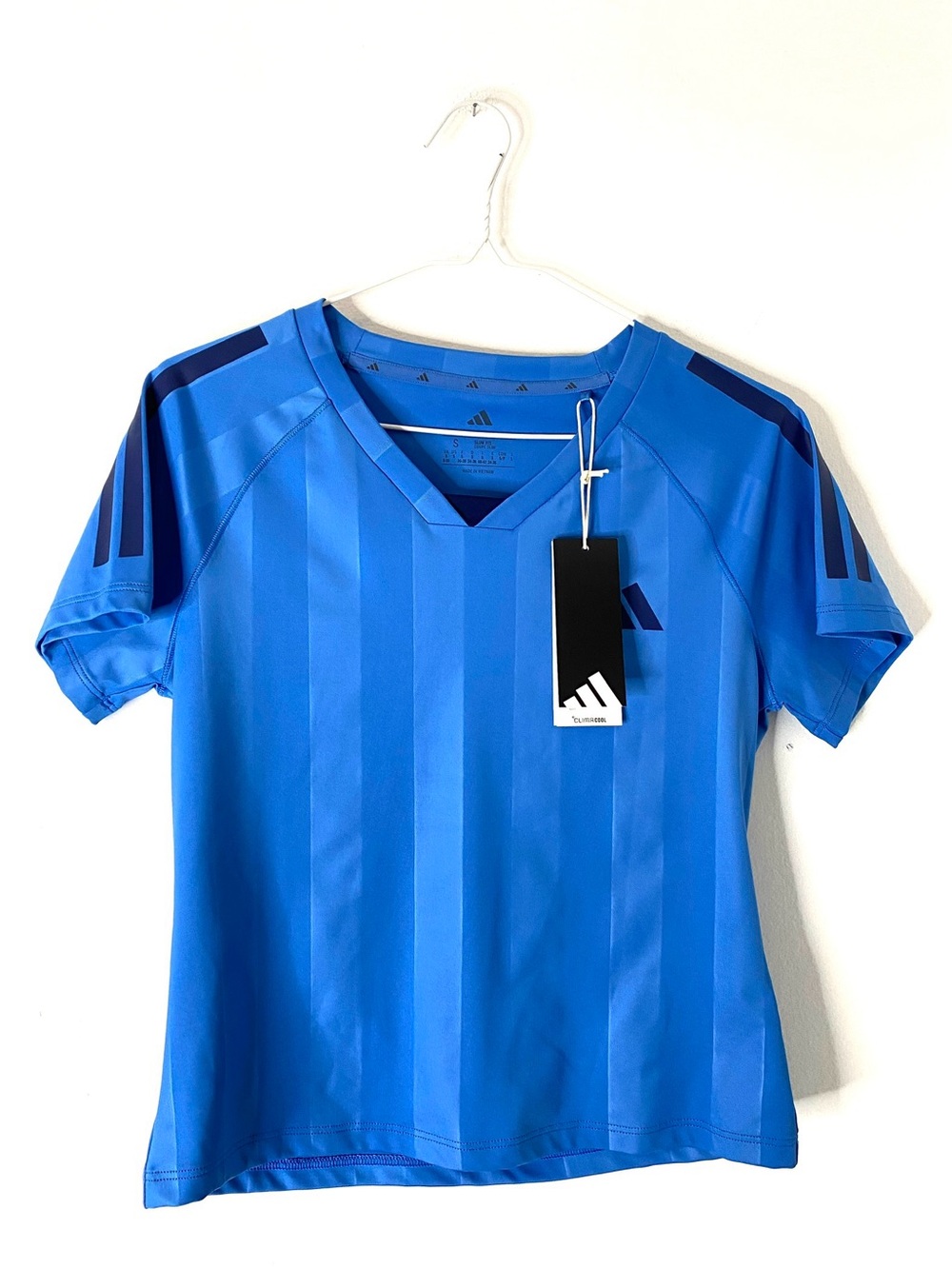 adidas Hyperglam 3-Stripes Emboss Climacool Blue Athletic Top NWT
